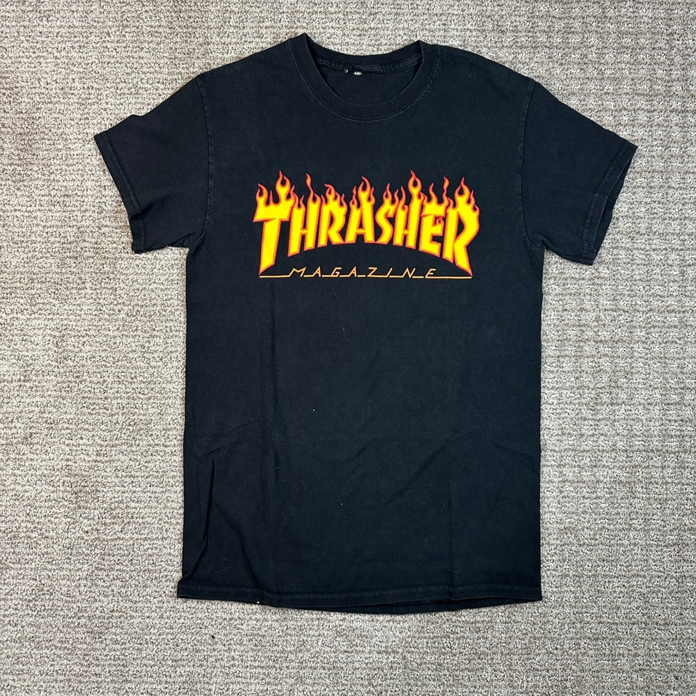 Thrasher Magazine Flame Logo Graphic T-Shirt Black Kids Youth Boys Size M L